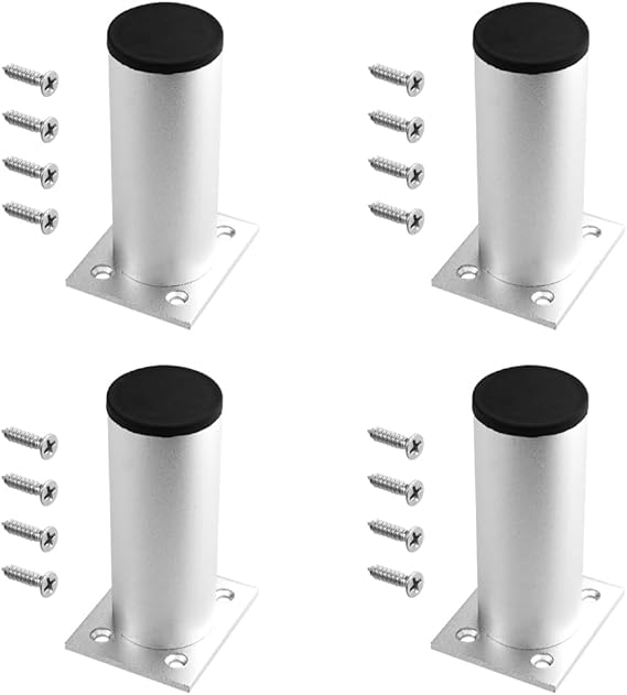 TOVOT 4PCS 4" Round Furniture Legs Aluminium Alloy Couch Legs Heavy-Duty Metal Feet for Furniture Cabinet Sofa (Silver)