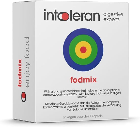 Intoleran Fodmix Digestive Enzymes - 36 Capsules | Highly Dosed Supplement for FODMAP Intolerance | Helps Digest Lactose and Complex Carbohydrates | Pure & Vegan | Low FODMAP