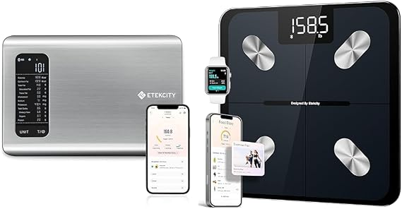 Etekcity Smart Food Nutrition Scale, 11 Pounds-Large, 304 Stainless Steel & Smart Scale for Body Weight, Accurate to 0.05lb (0.02kg) Digital Bathroom Weighing Machine, 400lb