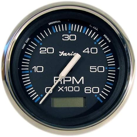 Faria Chesapeake Black Ss 4" Tachometer W/Hourmeter - 6,000 Rpm (Gas - Inboard)