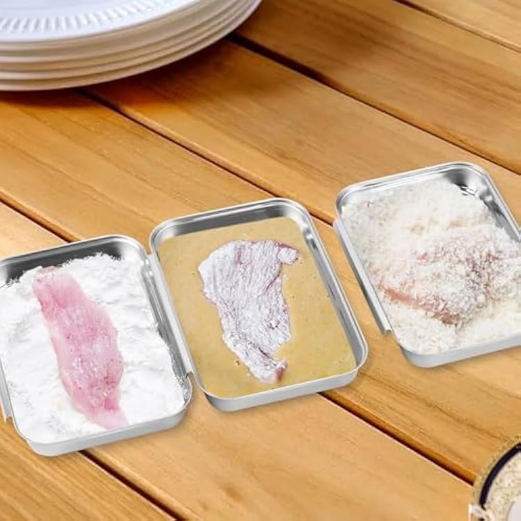 3-Piece Stainless Steel Breading Trays Set - Dredging & Marinating Pans for Chicken, Fish, Meat | Non-Slip Interlocking Design | Oven-Safe, Dishwasher Safe | Multi-Use Prep & Serving Trays