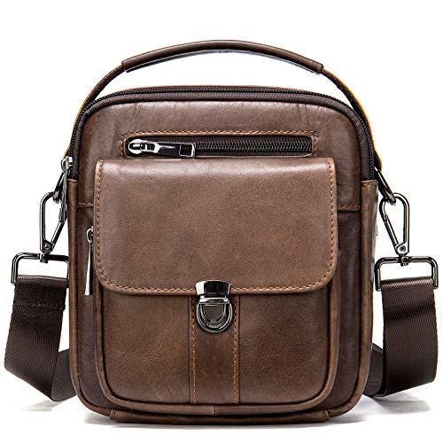 NIUCUNZH Man Purses and Bags Small, Mini Genuine Leather Messenger and Shoulder Bag for Men with lots of Zipper Pockets