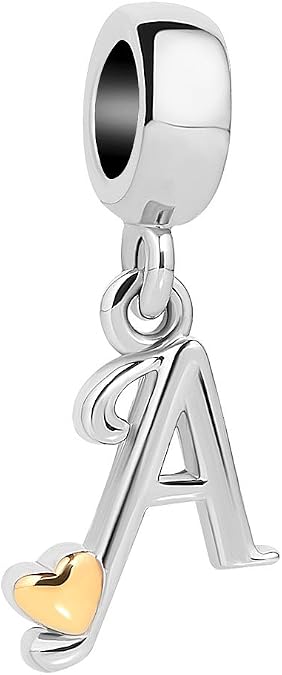 LovelyJewelry Initial Letter A-Z Alphabet Heart Beads Dangle Charms for Necklaces Bracelets