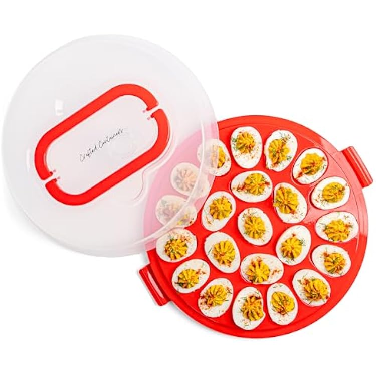 Deviled Egg Containers with Lid & Handles, 22-Count Portable Carrier, Dishwasher Safe Tray, Refrigerator Storage, High-Capacity Trays Deviled Egg Holder - Red