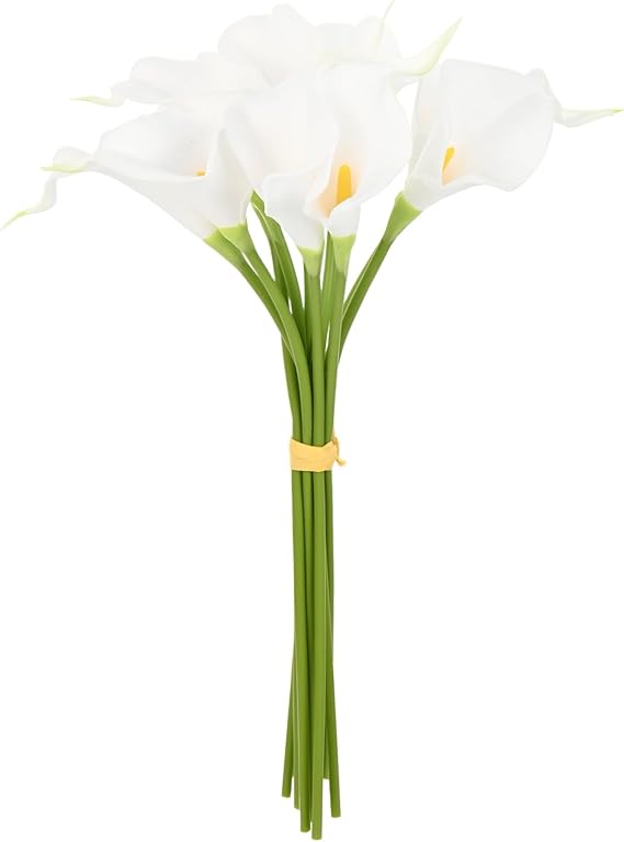 M METERXITY 10-Pack White Artificial Calla Lily Flowers,14 Inch Faux Calla Lily PU Bouquets Real Touch Faux Flowers for Home/Wedding/Christmas/Party