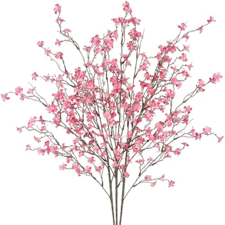 3 Pcs Cherry Blossom Branches Artificial Flowers for Spring Summer Indoor Decoration Faux Cherry Blossom Long Stems Hot Pink Silk Fake Flowers for Tall Vase Arrangements Home Wedding Table