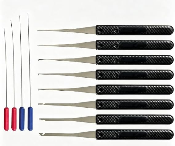 12Pcs Broken Key Extractor Set, 0.2-0.4mm Lock Picking Kit(Black)