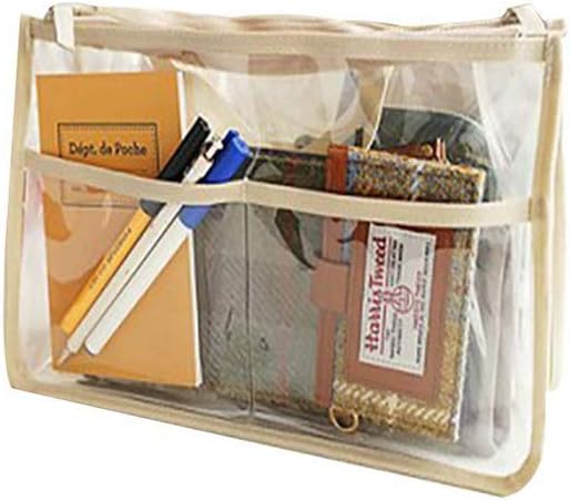 Handbag Organizer Clear Cosmetic Gadget Insert See Through Purse Organiser Transparent Makeup Travel Pouch Liner with Handle (Beige, 11(L) x6.5(W) x4(D))...