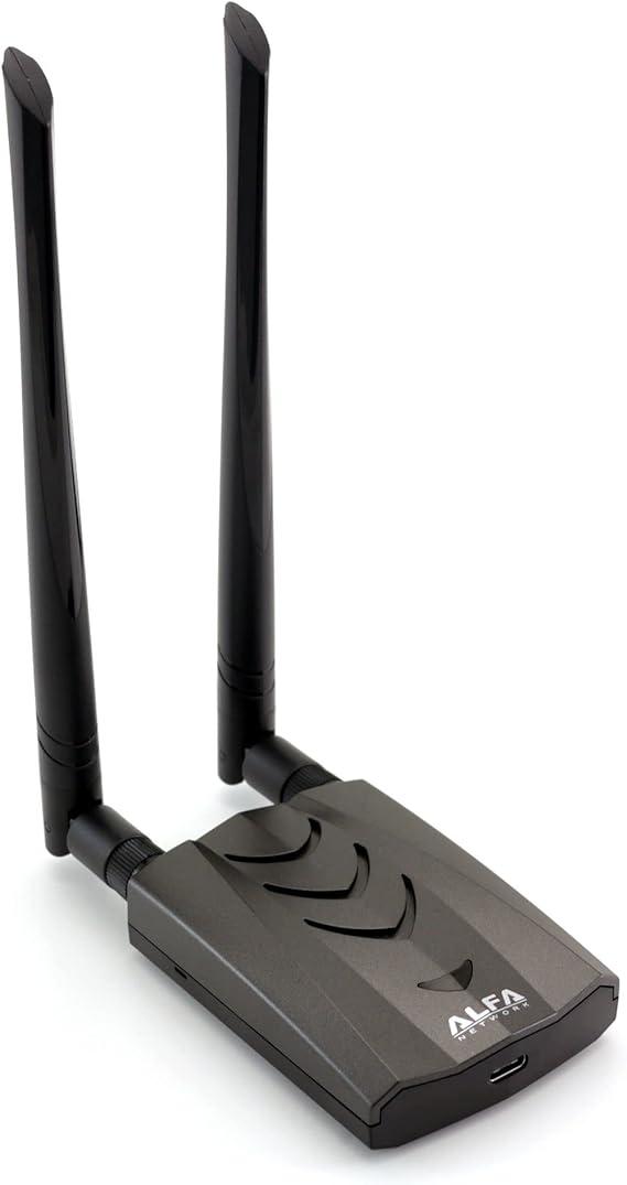 Alfa Long-Range Dual-Band AC1200 Wireless USB 3.0 Type-C Wi-Fi Adapter w/2x 5dBi External Antennas 2.4GHz 300Mbps/5GHz 867Mbps 802.11ac & A, B, G, N