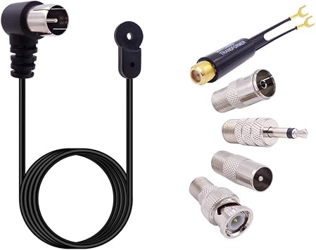 Fancasee Universal FM Antenna 75 Ohm F Male Push On Plug Coax Coaxial Cable Antenna with PAL 3.5mm BNC Jack Connector & 75 to 300 Ohm Adapter FM Radio Antenna for Home AV Stereo Receiver Indoor