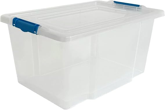 STASH’D STORAGE 50L or 80L Storage Boxes with Lids - Stackable Clear Plastic Boxes with Clip-Lock Lid - Durable & Multipurpose Storage Box for Home, Office & Garage Organisation (Pack of 1, 50 Litres)