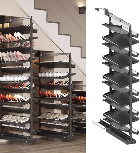 Shoe Storage Cabinet Cabinets Hallway Slim Cupboard Cupboards Hallways Slimline Tall Rattan Sideboard Narrow Large，Adjustable Pull-Out Shoe Rack Organizer for Closet, Stackable Metal Vertica
