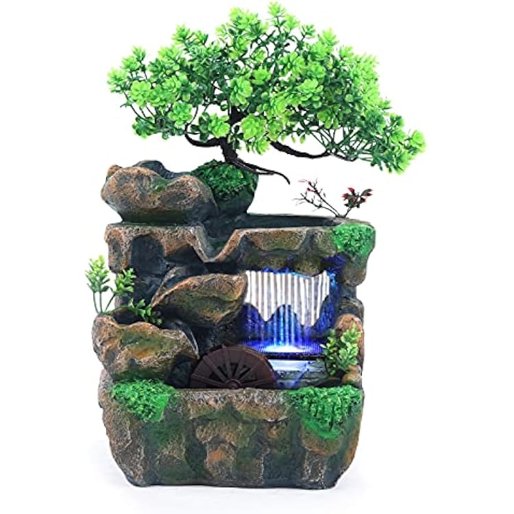 Rainforest Tabletop Mini Waterfall Fountain with LED Lights, Includes Natural River Rocks, Meditation Fountain - Desk Decoration 7.09x5.91x11.81inch