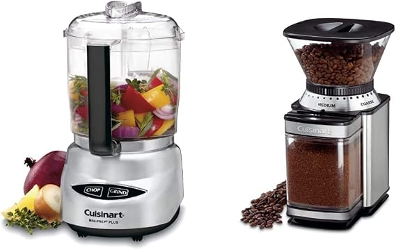 Cuisinart Mini Prep Plus Food Processor, 4 Cup, Brushed Stainless and CUISINART Coffee Grinder, Electric Burr One-Touch Automatic Grinder