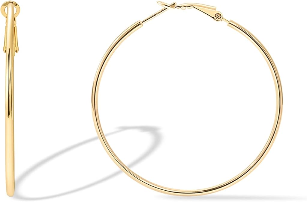 PAVOI 14K Gold Plated 925 Sterling Silver Post Hoops | Large Hoops Earring | Lightwight Gold Hoop Earrings for Women
