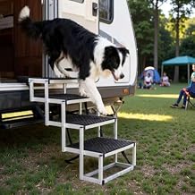Dog Ramp for Car, Four-Steps Folding Pet Stairs for Truck, SUV, Portable Pet Steps with Paw-Print Textured Surface & Metal Frame Gradual Incline for Medium & Large Dogs, Up to 250lbs, Black
