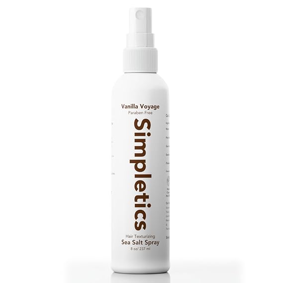 Simpletics Himalayan Sea Salt Hair Spray (Vanilla Scent) Natural 5-Ingredient Formula for Beach Waves & Volume Light Hold, Non-Greasy, Paraben & Sulfate Free Unisex 8 fl oz