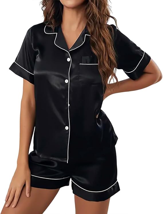 Button Down Silk Pajamas for Women With Shorts,Soft Satin Pajama Set for Women,S ilk Pajamas,Pjs,Silks Pajama Set