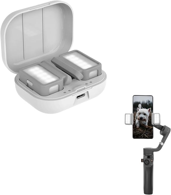 Xmipbs Magnetic Fill Light Phone Clamp for DJI OSMO Mobile 7SE6OM544 SE, Gimbal Smartphone LED Fill Light Clip with Adjustable Brightness