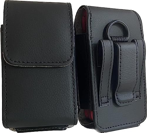 Vertical Black Leather Case with Magnetic Closure and Belt Loops Compatible with Nokia 2780 flip Phone