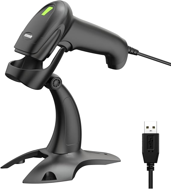 Symcode Barcode Scanner with Stand USB Wired Inventory 2D 1D QR Code Scanner with Automatic Hands-Free Scanning Barcode Reader Scanner for Computer POS MAC