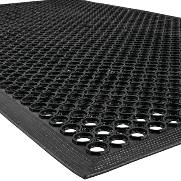 NoTrax 3 x 5 Anti-Fatigue Lightweight Restaurant Rubber Floor Mat with Drainage Holes, Beveled Edges, Non-Slip Mats, Black, T30 Competitor, T30S0035BL