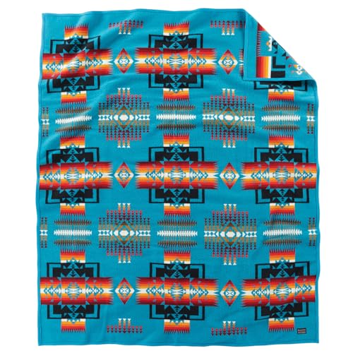 Pendleton Chief Joseph Jacquard Wool Blanket 64 x 80, Reversible Throw Blanket, Wool Felt Binding, Breathable, Napped for Softness, Great for Home and Travel