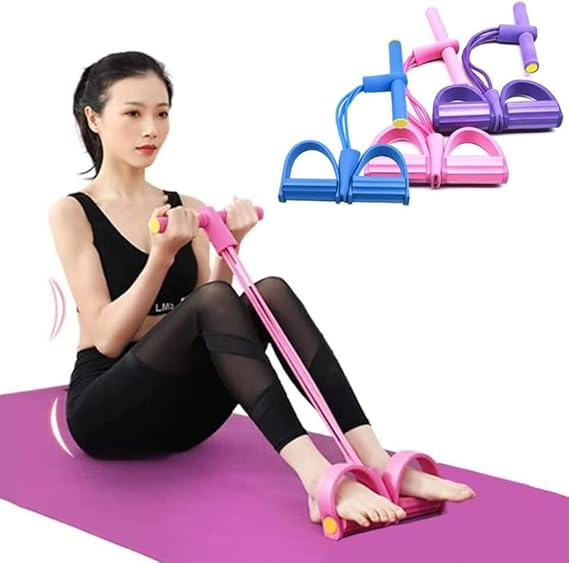 Multifunction Resistance Training 4 Tube Elastic Pull Rope Abdominal Exerciser with Foot Pedal Sit Up Strength Trainer for Home Gym Fitness Yoga,Slim,Bodybuilding Workout Bands for Women/Men