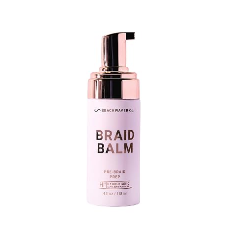 The Beachwaver Co. Braid Balm Pre-Braid Prep - Full Size (4 Fl Oz) | Frizz-Taming Primer Foam | Strengthen and Reduce Flyaways w/HiX Vegan Bond Multipliers - For All Hair Types | Bondi Beach Day