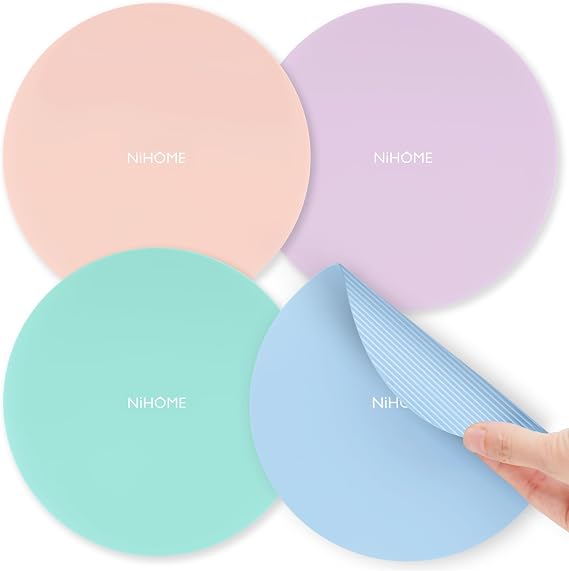 NiHome Silicone Jar Opener Gripper Pads, 6 In for Seniors, Macaron, 4 Pack