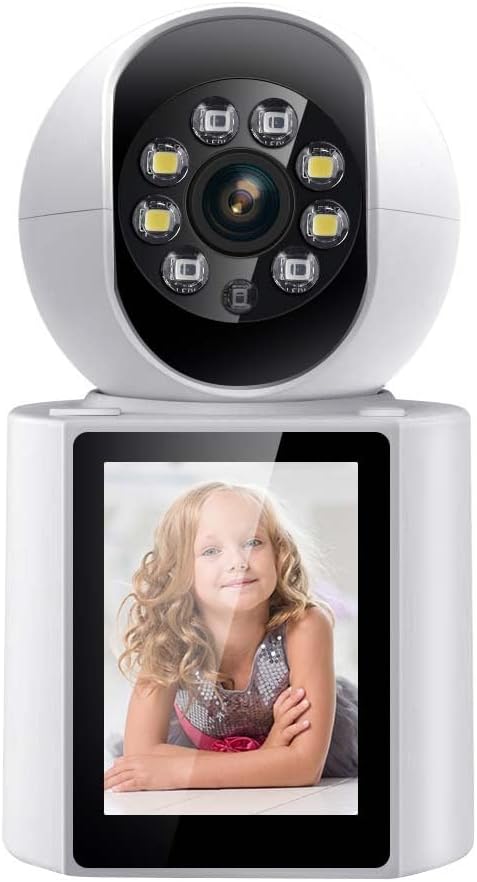 One Click Video Call with 2.8" Screen 3MP Indoor Visual Smart WiFi Camera Humanoid Detection Audible Alarm Color Night Version Pan 355 Tilt 60 Camera Video Call 2-Way Audio Indoor Camera
