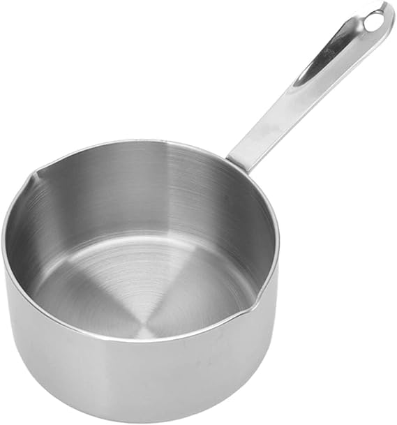 Sauce Pan, Milk Pan Butter Warmer 350ml Stainless Steel Saucepan with Two Side Spouts and Long Handle Small Sauce Pot Mini Saucepans