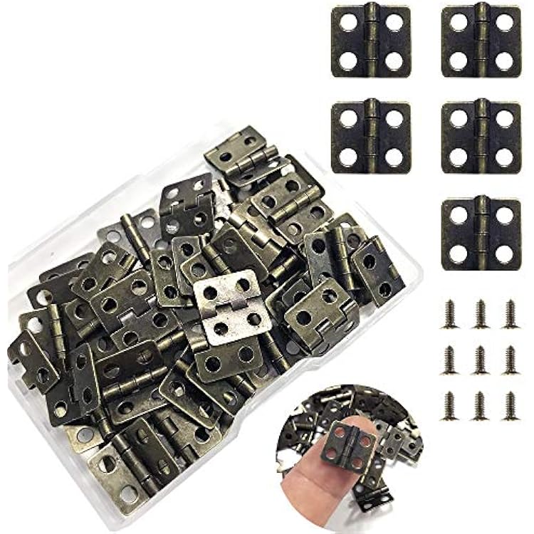Juland 50 Pieces Mini Pure Copper Hinges Retro Hinges with 200 Pieces Replacement Screws for Wooden Box Jewelry Chest Box Cabinet DIY Accessories 13 x 12mm0.51 x 0.47inch Bronze