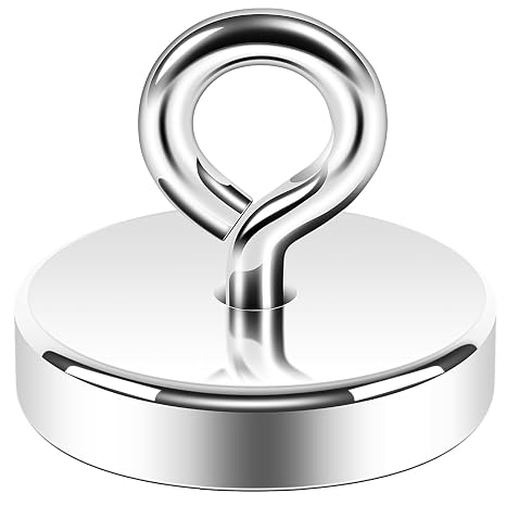 Neosmuk Silver Fishing Magnet, 1.75 inches Magnet Strong Magnets Heavy Duty with Eyebolt, Super Neodymium High Power Magnets with Handle for Pick Up Nails