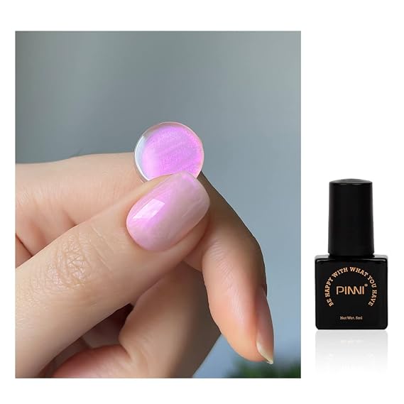 PINNI Shell Gel Nail Polish Glitter Pearl Gel Nail Polish for Semi-permanent UV LED Manicure, Polarized Glimmer Shiny Shimmer Gel Nail Varnish, Pastel Candy Colors for Nail Art, Fancy Pink