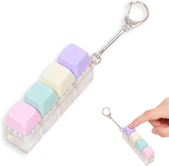 Keyboard Fidget Toy, 4-Button Stress Relief Fidget Keyboard Keychain, Funny Fidget Keyring, Finger Keyboard Keychain for Adult, Office, Home and Travel (Random Color, 3.14in)