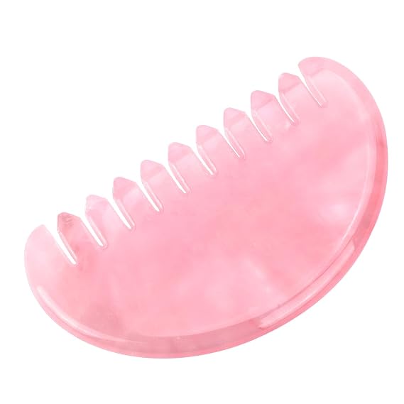 ideayard Gua Sha Comb for Women, Jade Comb Massage Tool, Hand Made Rose Quartz Comb Polished Tooth, Head Scalp Point Massager Therapy Tool