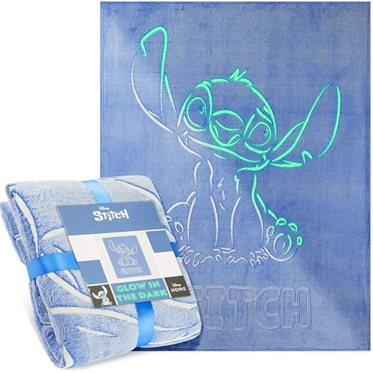 Disney Stitch Glow in The Dark Throw Blanket 51x59, Soft Fleece Throw Blanket for Sofa Bed, Cozy Warm, Gifts for Kids, Teens, Adults Blue Stitch