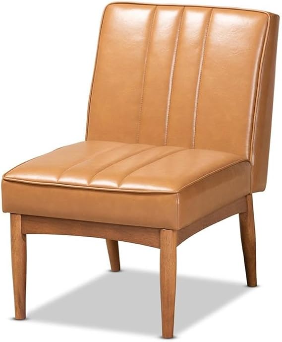 Baxton Studio Daymond Mid-Century Modern Tan Faux Leather Upholstered and Walnut Brown Finished Wood Dining Chair