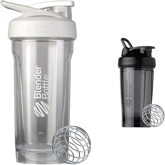 BlenderBottle Strada Shaker Cup (28-Ounce, White) and BlenderBottle Shaker Bottle Pro Series (24-Ounce, Black)