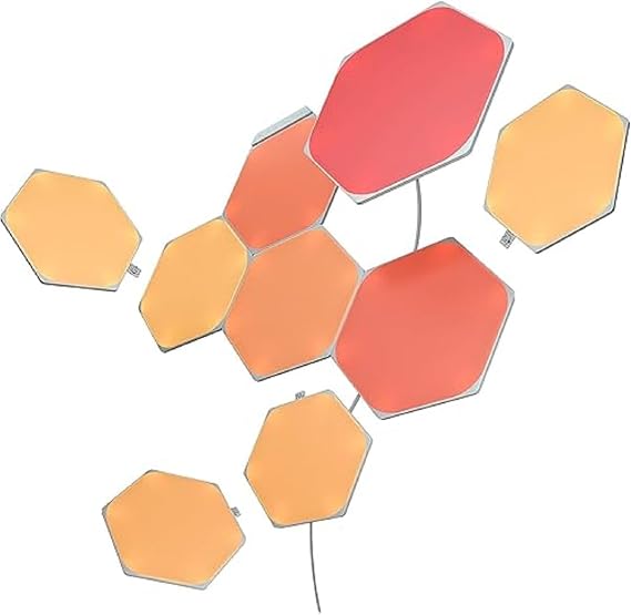 Nanoleaf Shapes Hexagon Starter Kit, 9 Akıllı LED Panel RGBW - Modüler WLAN 16 milyon renkli duvar lambası iç, müzik ve ekran senkronizasyonu, Alexa Google Apple ile çalışır, dekorasyon ve oyun için [Enerji Sınıfı G]
