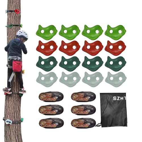 16pcs Climbing Rocks for Kids, Zip line Accessories, Non-Slip Tree Rock Climbing Holds for DIY Indoor and Outdoor Adventure Play, Weatherproof Heavy Duty ABS Plastic & Easy Install Hardware