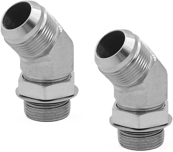 (2-PACK) 6802-06-06-NWO Hydraulic Hose Adapter Fitting 3/8"Male JIC 37Flare(9/16-18 UNF) 3/8"Male Adjustable Nut O-Ring Boss(9/16-18 UNF) 45 Elbow SAE Pipe Joints Connector Carbon Steel