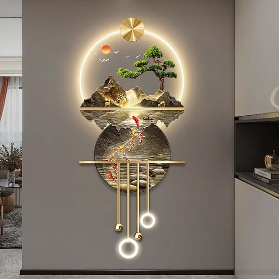 3D Wall Art with LED Lights, Creative Landscape Decorative Painting for Home Entrance Hallway Bedroom, Large Size 120x60cm