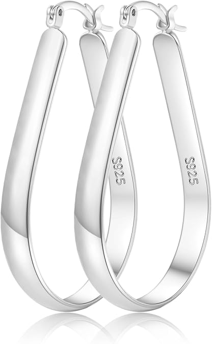 Senteria Sterling Silver Post Oval Hoop Earrings Hypoallergenic Lightweight
