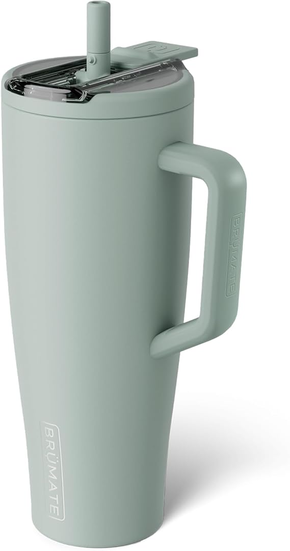 BruMate Era Flip 40oz Tumbler with 100% Leakproof Covered Straw Lid | Hygienic Covered Straw | Insulated Stainless Steel Water Bottle with Handle | Cup Holder Friendly | BPA-Free (Sage)