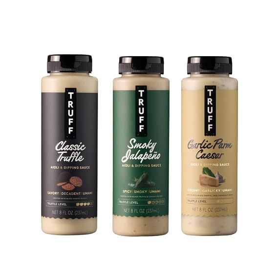 TRUFF Black Truffle Aioli 3-Pack Bundle, 8 fl oz | Classic Truffle, Smoky Jalapeno, and Garlic Parm Caesar Aioli, Spread for Fries, Salad, Meats