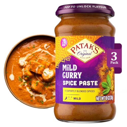 Pataks Mild Curry Spice Paste - Mild Indian Cooking Paste with Freshly Ground Spices - Ideal for Chicken, Vegetables, and One-Pot Meals - Warm Aromatic Curry Base - 10oz Jar Pack of 3