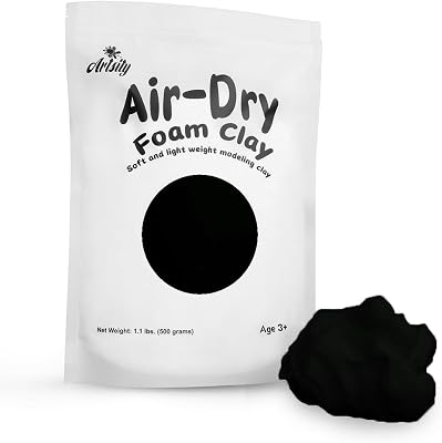 Air Dry Foam Clay Bulk Pack - Squishy, Soft Clay for Slime, Cosplay, Modeling, Molding, Sculpting, Arts & Crafts Projects - No-Bake Craft Clay in a Standup Zip Bag - 1.1 Pounds Black