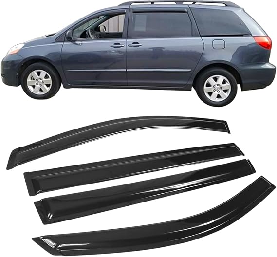 Fit 2004-2010 Toyota Sienna XL20 Slim Style Acrylic Window Visor Rain Guard | IKON MOTORSPORTS, Smoke Tinted, Sun Rain Shade, Guard Wind Vent, Air Deflector, Rainproof Anti Fog, 2005 2006 2007 2008 2009